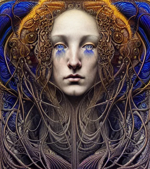 Prompt: detailed realistic beautiful psychedelic goddess face portrait by jean delville, gustave dore, iris van herpen and marco mazzoni, art forms of nature by ernst haeckel, art nouveau, symbolist, visionary, gothic, neo - gothic, pre - raphaelite, fractal lace, intricate alien botanicals, ai biodiversity, surreality, hyperdetailed ultrasharp octane render