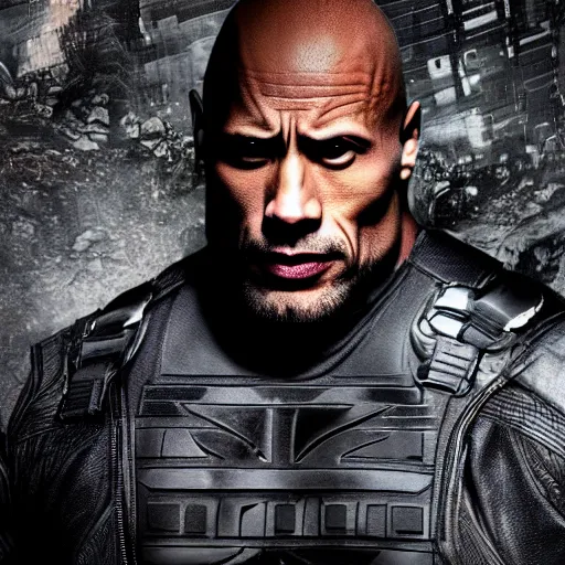 Image similar to Dwayne Johnson in the punisher digital art 4k detailed super realistic