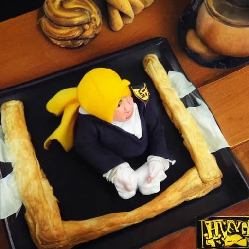 Image similar to overweight Harry Potter eating hufflepuff pastry