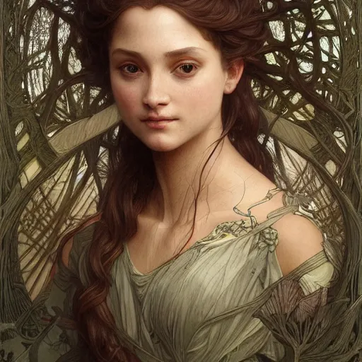 Image similar to portrait of a treefolk, intricate, elegant, highly detailed, digital painting, artstation, concept art, smooth, sharp focus, illustration, art by artgerm and greg rutkowski and alphonse mucha and william - adolphe bouguereau