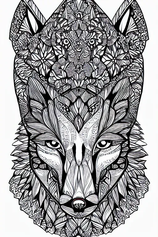 Prompt: symmetric fox mandala ink drawing