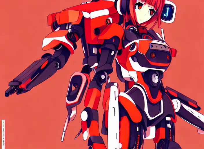 Prompt: anime girl with battle mech,Karolis Strautniekas, omoide emanon, tsuruta kenji, murata range,kawaii, kyoto animation, manga, intricate, detailed, studio lighting, orange red black white, gradation,editorial illustration, matte print, Ilya Kuvshinov