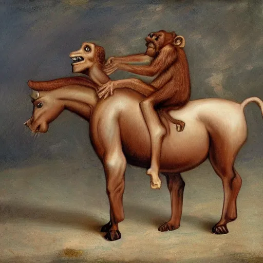 Image similar to a centaur made out of a monkey and a walrus