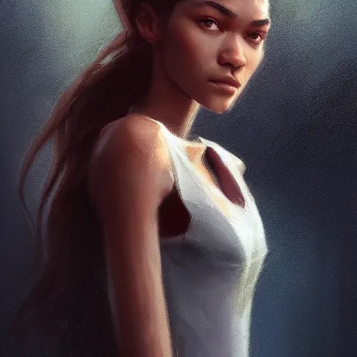 Image similar to “ portrait of zendaya by greg rutkowski, young, attractive, highly detailed portrait, scifi, digital painting, artstation, concept art, smooth, sharp foccus ilustration, artstation hq ”