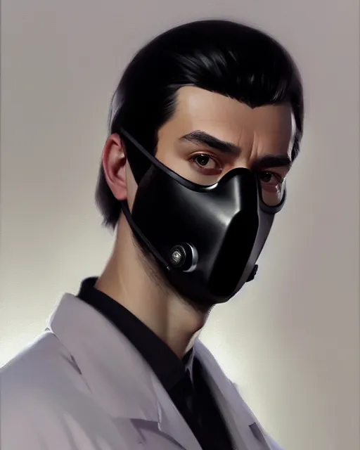 Image similar to a ultradetailed beautiful panting of a european man wearing black medical mask, by ilya kuvshinov, greg rutkowski and makoto shinkai, trending on artstation