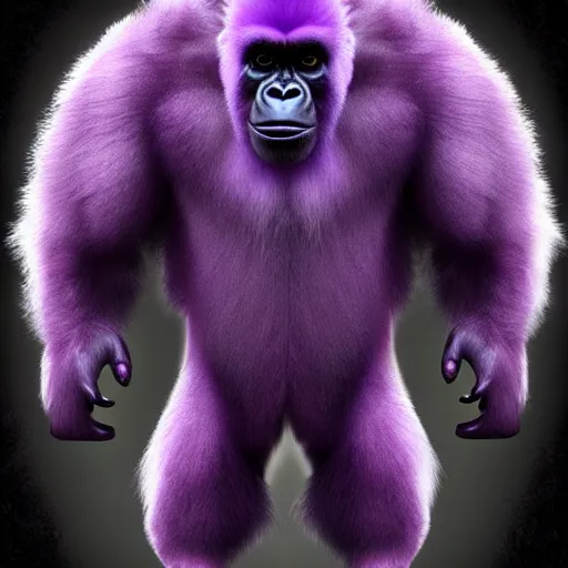 Image similar to a digital artwork of a purple fur gorilla wearing a black suit, trending on artstation