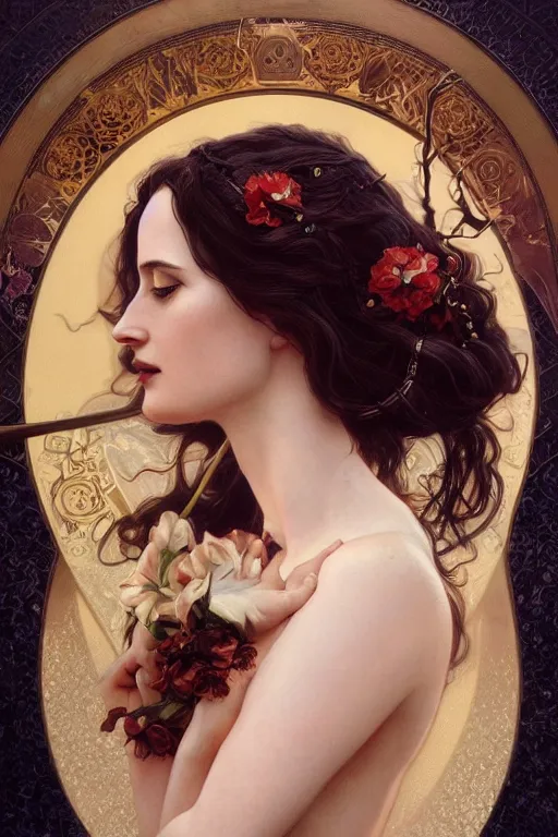 Image similar to ultra realistic illustration, eva green as persephone, intricate, elegant, highly detailed, digital painting, artstation, concept art, smooth, sharp focus, illustration, art by artgerm and greg rutkowski and alphonse mucha