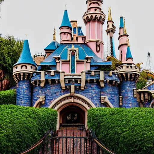 Prompt: overgrown!!!!! disneyland castle that has been unkept!!!!! for thousands of years, trending on unsplash!!!!!, 4 k photorealism, 4 k quality, intricately defined, complexly detailed