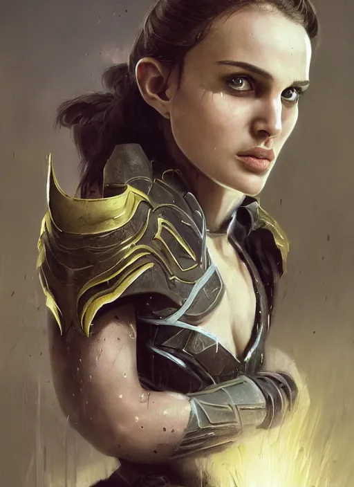 Image similar to young natalie portman, legendary warrior, warframe, lord of the rings, tattoos, decorative ornaments, battle armor, carl spitzweg, ismail inceoglu, vdragan bibin, hans thoma, greg rutkowski, alexandros pyromallis, cute, perfect face, detailed, sharply focused, centered, rule of thirds, photorealistic shading