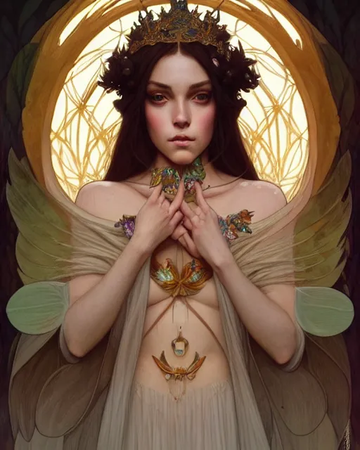Prompt: symmetry portrait of brunette magical princess, glam, courage, glass skin, forest background, intricate, elegant, highly detailed, digital painting, artstation, concept art, smooth, sharp focus, illustration, art by artgerm and greg rutkowski and fra angelico and alphons mucha