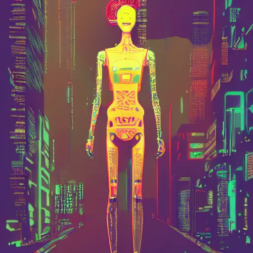 Prompt: a cyberpunk mannequin by victo ngai trending on artstation