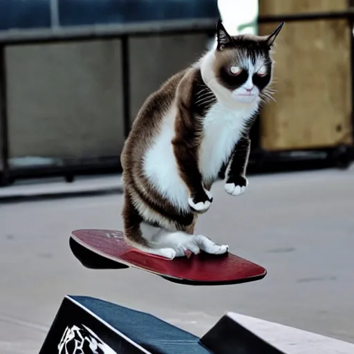 grumpy cat doing a kickflip, Stable Diffusion