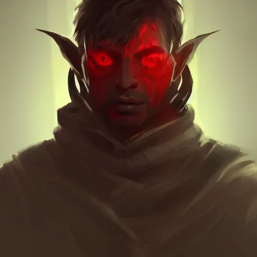 Image similar to portrait of a male dnd rogue, covered face, red eyes, upper half portrait, digital painting, artstation, concept art, smooth, sharp focus, illustration 8 k