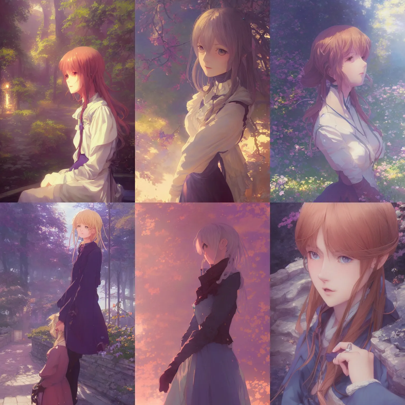 Prompt: a portrait of Violet Evergarden, fairy tale setting, vivid colors, soft lighting, atmospheric, cinematic, moody, in the style of Ilya Kuvshinov and Range Murata, Krenz Cushart, oil on canvas, 8k