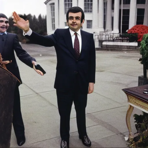 Image similar to Mr Bean elected as the president of the United States, 1980 colour photo