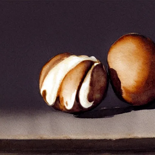 Image similar to a hazelnut next to a blob of milk chocolate, white background, macro, ultra detailed, intricate, sharp focus, watercolour illustration by John Singer Sargent, 8K