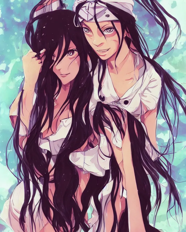 Image similar to illustration of a beautiful! female anime character resembling Zoe Saldaña & tier harribel from bleach | drawn by WLOP, drawn by ross tran, drawn by hikari shimoda