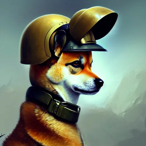 Prompt: side portrait painting of a cute shiba inu soldier with military helmet, ultra realistic, concept art, intricate details, eerie, highly detailed, photorealistic, octane render, 8 k, unreal engine. art by artgerm and greg rutkowski and charlie bowater and magali villeneuve and alphonse mucha