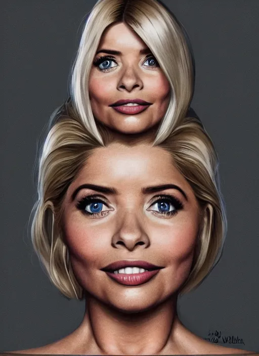 Image similar to holly Willoughby with the physique of a body builder, symmetrical facial features, hyper realistic, ultra detailed, cinematic, dynamic lighting, photorealistic, refined, intricate, digital art, digital painting, masterpiece, 8k