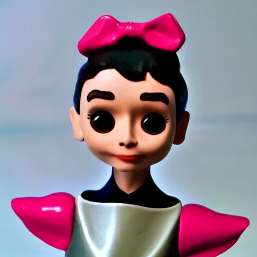 Image similar to audrey hepburn, stop motion vinyl action figure, plastic, toy, butcher billy style