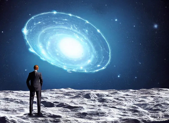 Image similar to barack obama on neptune admiring the vastness of space, digital art