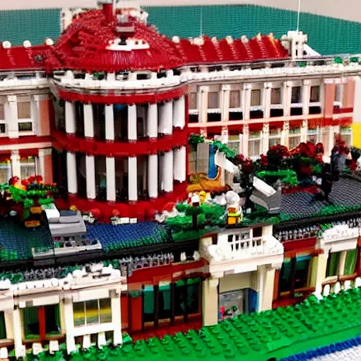 Prompt: The Whitehouse made of lego at daytime, hd