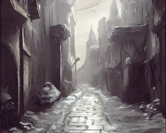 Prompt: a street in game of thrones artstation