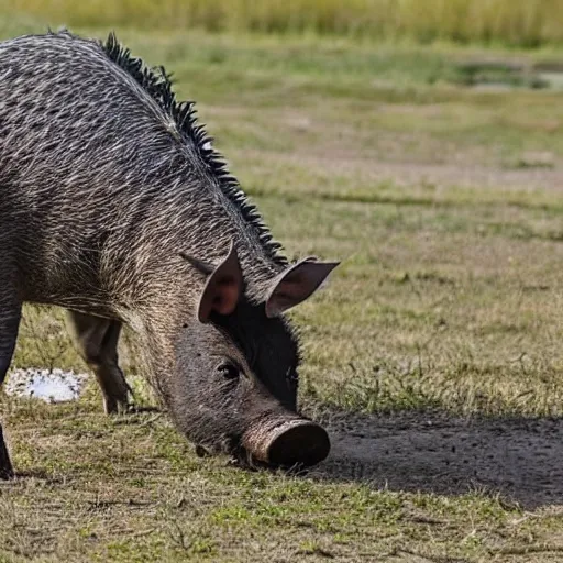 Prompt: photo of a hybrid between a boar and an alligator