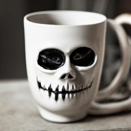 Prompt: photo of a creepy mug