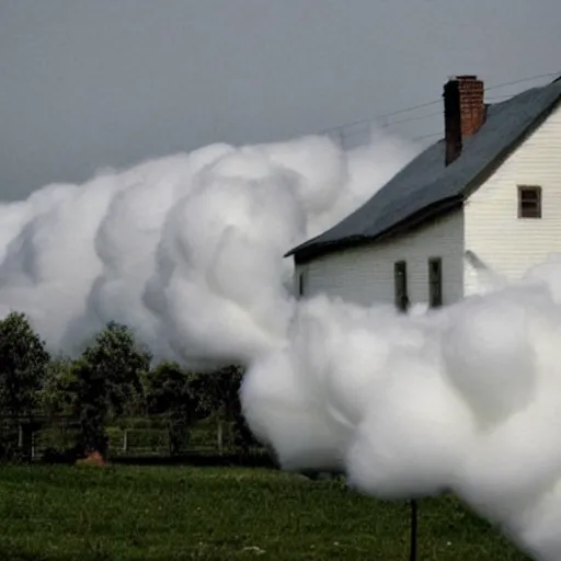 Image similar to a house in the clouds made of cotton.