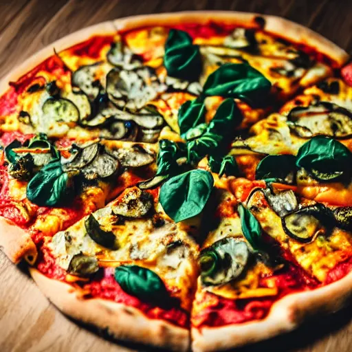 Prompt: a 5 0 mm macro shot of a veggie pizza