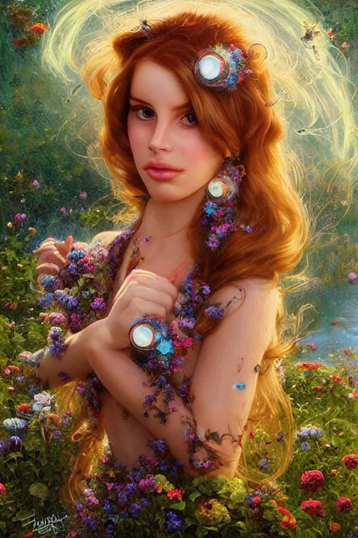 Image similar to cute shiny robot Lana Del Rey look-alike, Lilia Alvarado, Sophie Anderson, Mark Arian, Bob Byerley, Charlie Bowater, Mark Brooks, Steve Henderson, Justin Gerard, Arthur Hughes, Edward Robert Hughes, Mark Keathley, Victor Nizovtsev, Carlos Shwabe, Ross Tran, WLOP