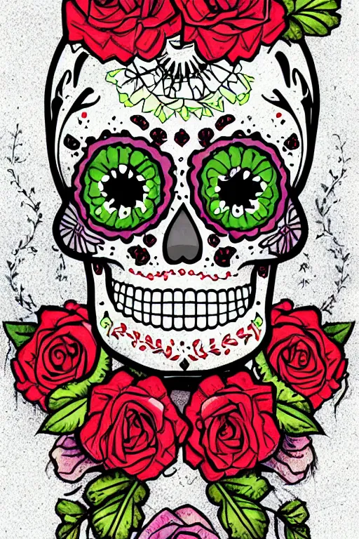 Image similar to illustration of a sugar skull day of the dead girl, art by joe petagno