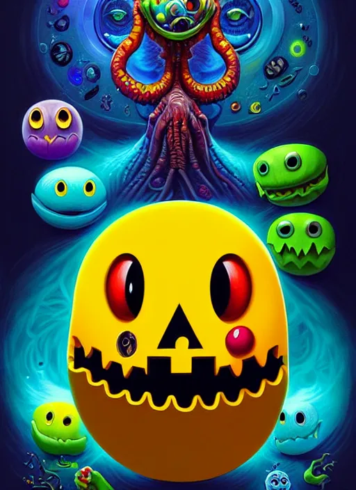 Image similar to cosmic lovecraft pacman portrait, pixar style, by tristan eaton stanley artgerm and tom bagshaw.