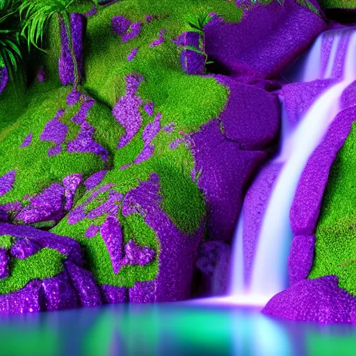 Image similar to purple fjord waterfall ,highly detailed, 4k, HDR, award-winning, artstation, octane render