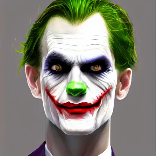 Prompt: uncanny valley portrait of alex cosplaying as the joker, by jon mcnaughton zdzisław artstation