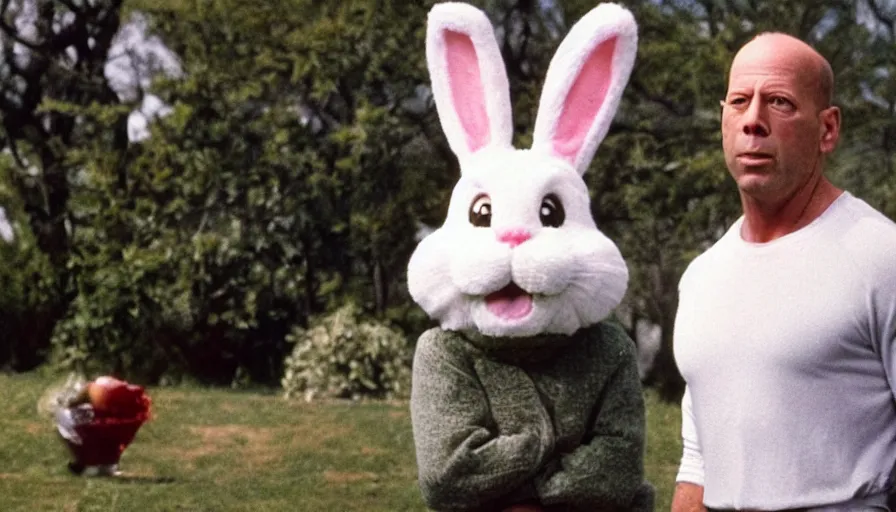 Image similar to bruce willis as the easter bunny