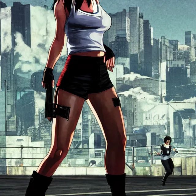 Prompt: Tifa Lockhart in GTA V, Cover art by Stephen Bliss, boxart, loading screen, full body