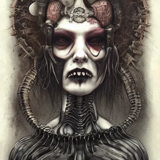 Prompt: Horror portrait by Santiago Caruso and Nekro and Amanda Sage, cybergoth, macabre, cgsociety 4k.