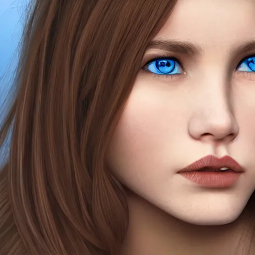 Prompt: wonderful russian girl with blue eyes and brown long hair, portrait, 8k, photorealistic