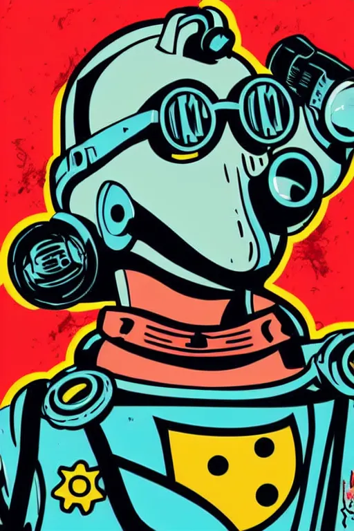 Image similar to fallout 7 6 retro futurist illustration art by butcher billy, sticker, colorful, illustration, highly detailed, simple, smooth and clean vector curves, no jagged lines, vector art, smooth andy warhol style