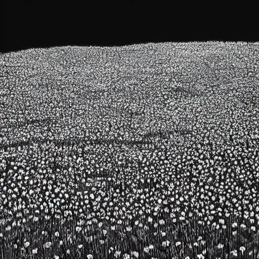 Image similar to A serene flower field at night by Kentaro Miura, highly detailed, black and white