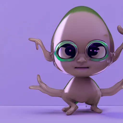 Prompt: 3 d octane render of a transparent chibi green slimeball character with eyes