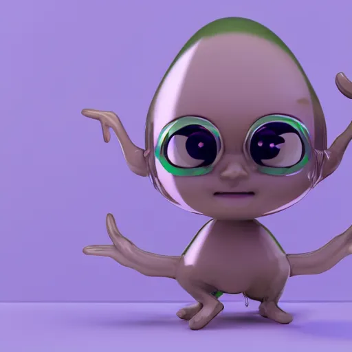 Image similar to 3 d octane render of a transparent chibi green slimeball character with eyes