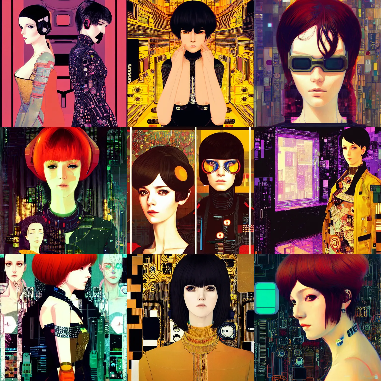 Prompt: A cyberpunk portrait by Ilya Kuvshinov and Gustav Klimt