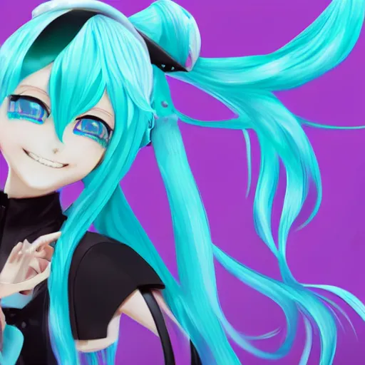 Image similar to hatsune miku smoking a vape pen in her right hand | smoke coming out of her mouth, artstation, 4 k