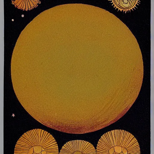 Prompt: A beautiful collage of the sun. The sun is depicted as a large ball in the center of the piece, with rays of light emanating out from it in all directions. by Kate Greenaway