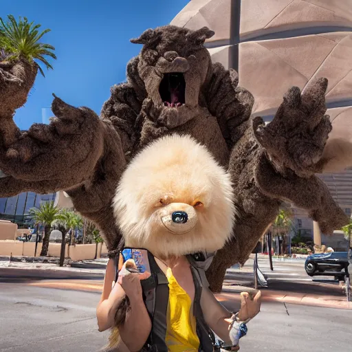 Prompt: LAS VEGAS, NV JUNE 17 2020: a giant huggable adorable creature emerges from the hellmouth