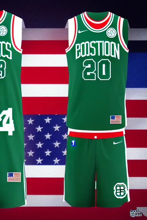 Image similar to boston celtics 4 th of july uniforms, patriotic, god bless america, concept art