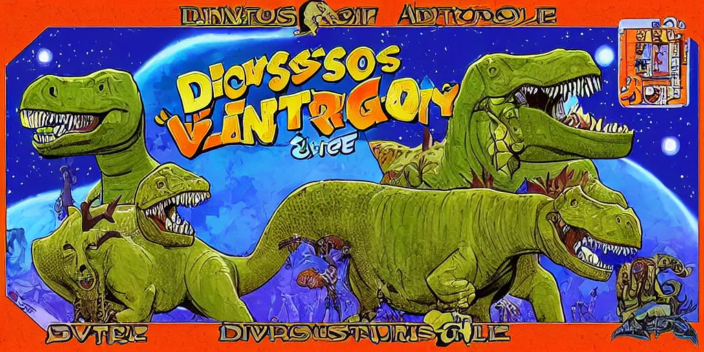 Image similar to top down fantasy roll - playing game from 1 9 8 7, dinosaurs in space village adventure, in the style of 8 - bit game ultima 4